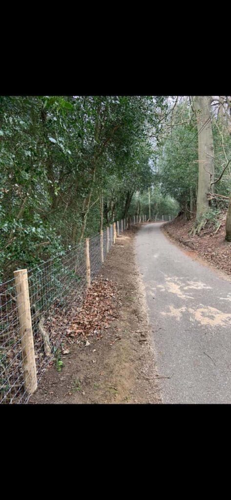 This is a photo of stock fencing installed along the side of a country road. By Fast Fix Fencing Caterham